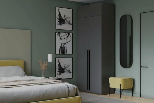 Изображение товара Шкаф распашной МебельЛэнд24 Лорена Пакс - 2 с антресолью Графит 80x50x270 серый для одежды двухдверный