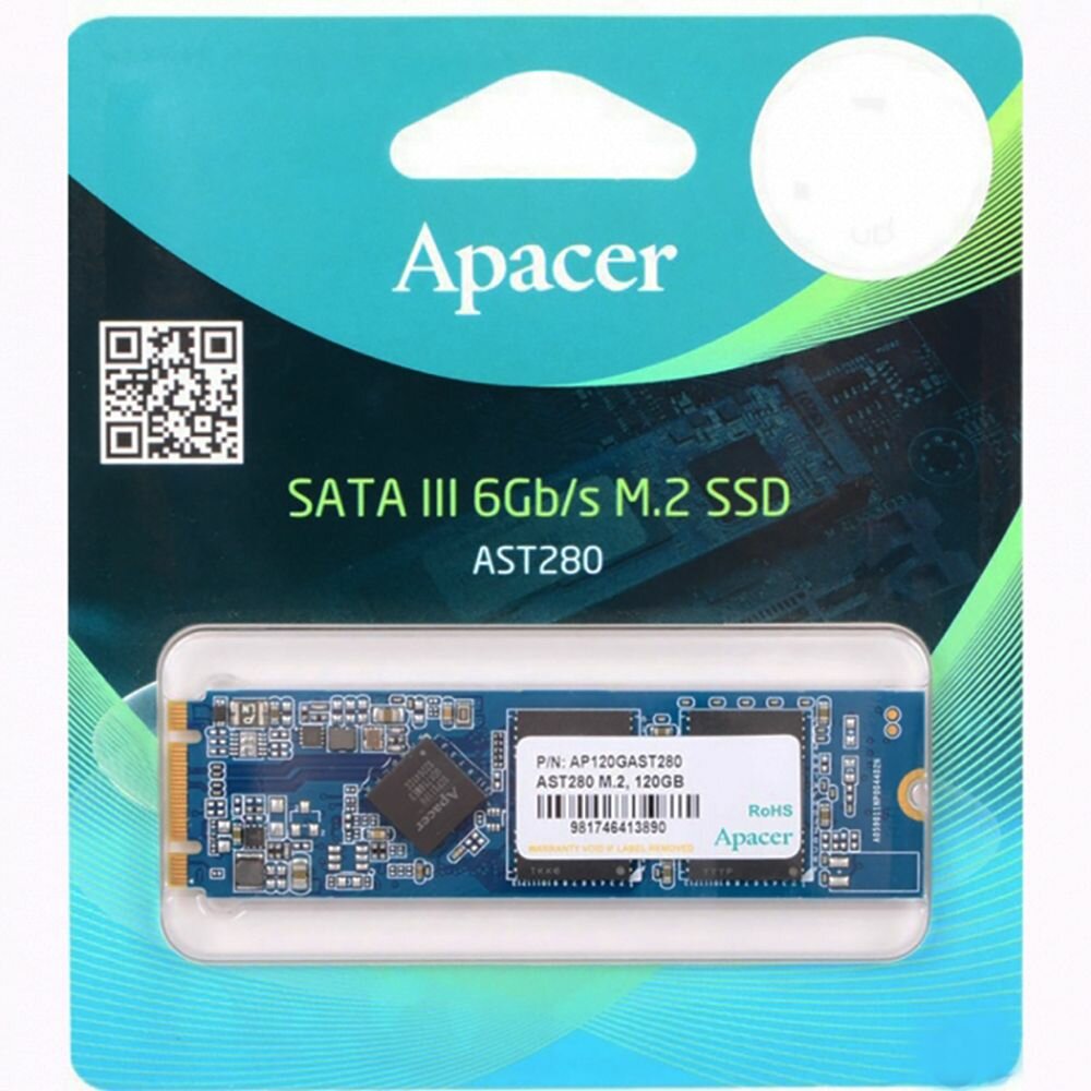 Накопитель SSD M.2 2280 Apacer AST280 480GB TLC SATA 6Gb/s 520/495MB/s IOPS 84K MTBF 1.5M RTL - фото №3