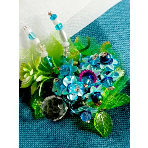 Брошь, голубой, желтый