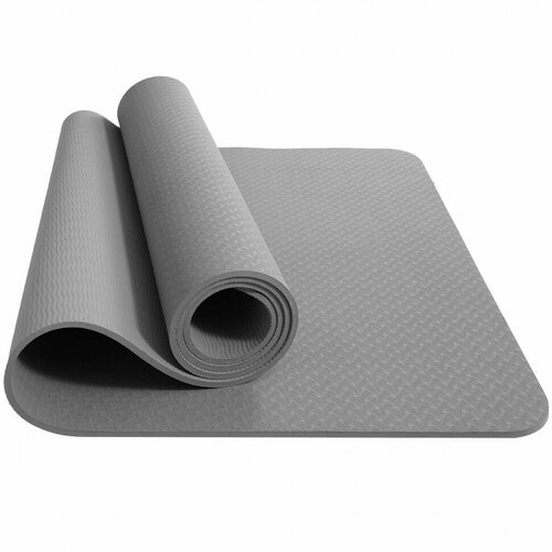 Коврик для йоги E42687-4, ТПЕ 183х61х0, 6 см, серый коврик для йоги airex yoga eco grip mat 183х61х0 4 см фиолетовый надпись 0 4 см