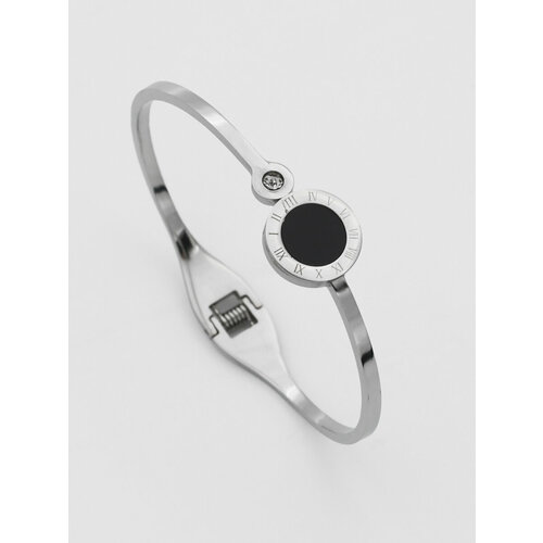 Жесткий браслет, стекло, размер 6 см, диаметр 6 см, серебристый