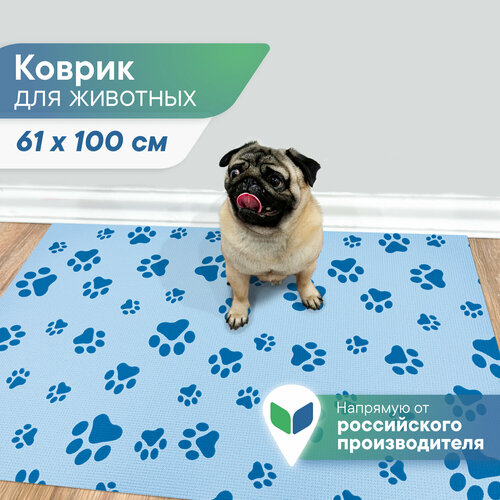 Коврик для животных под миску лоток 61х100 см для собак кошек с рисунком небесно-голубой