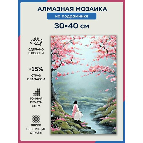 Алмазная мозаика 30x40 Японский пейзаж на подрамнике