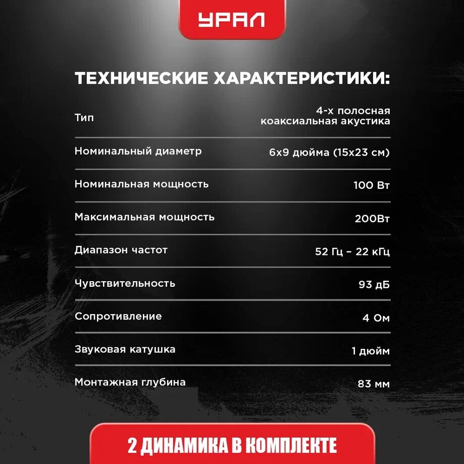 Автомобильная акустика / динамики 4-х полосные / урал классик АС-К6947 / 200Вт, 93дБ, 52-22000 Гц / 6х9 дюйма (15х23см) — фото 1