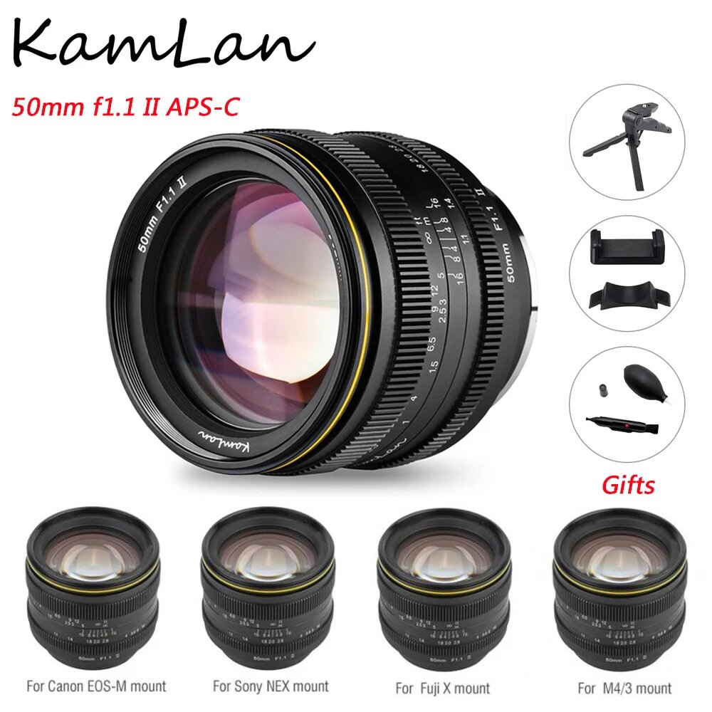 KamLan 50 мм f1.1 II ручной объектив для Canon Sony Fuji M4/3 Olympus Panasonic