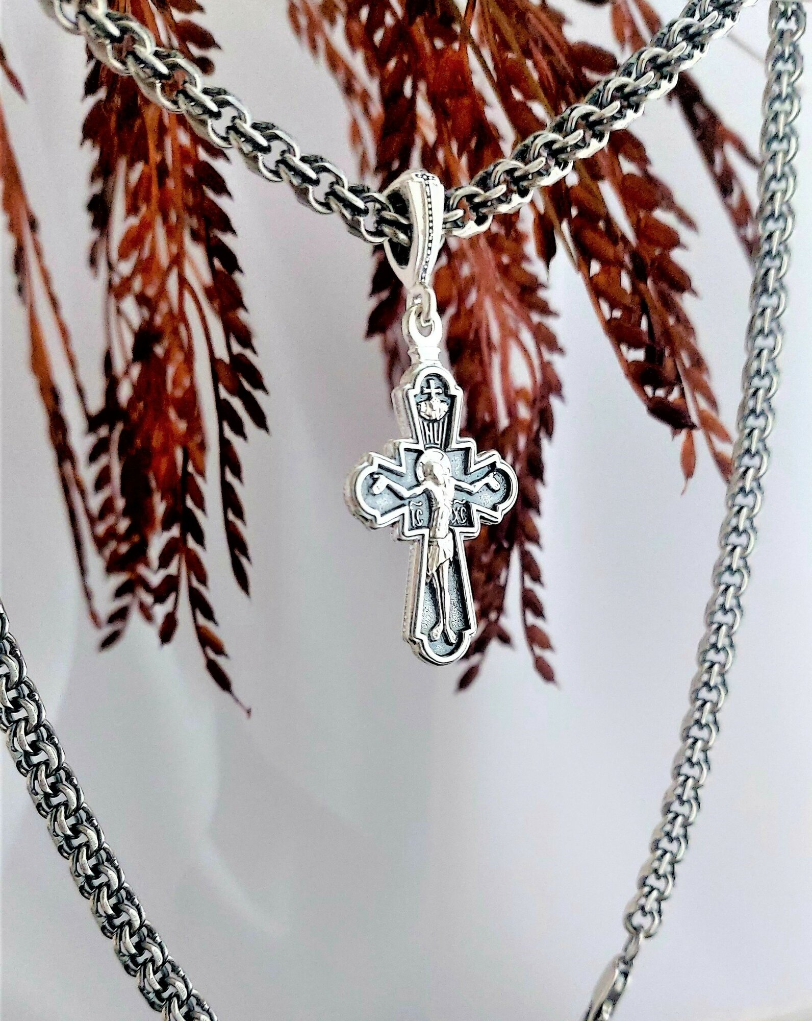 Крестик Леона Крест серебряный "Ангел Хранитель", серебро, 925 проба, чернение