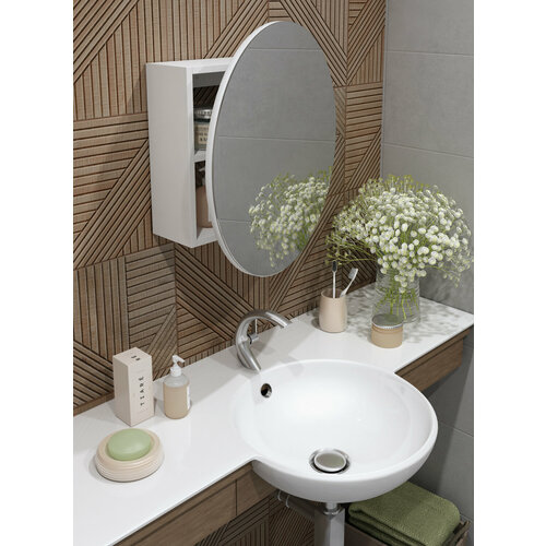 Шкаф пенал навесной с круглым зеркалом