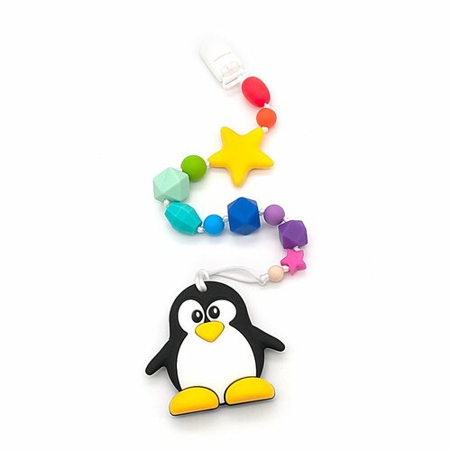 Грызунок Радуга на держателе с клипсой, пингвин