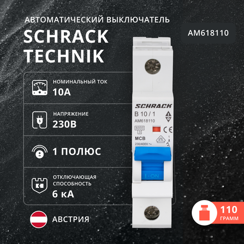 Автоматический выключатель AM618110, 6kA, B, 10A, 1 полюс