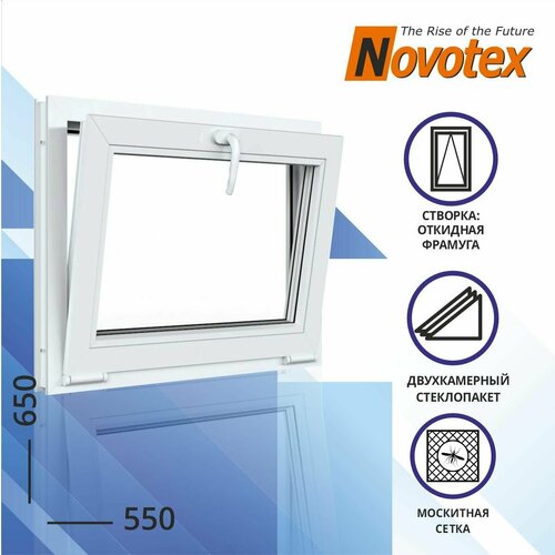 Окно ПВХ двухкаменое 650x550 мм откидное с москитной сеткой Novotex Techno 58|fenix-5319-rfbs