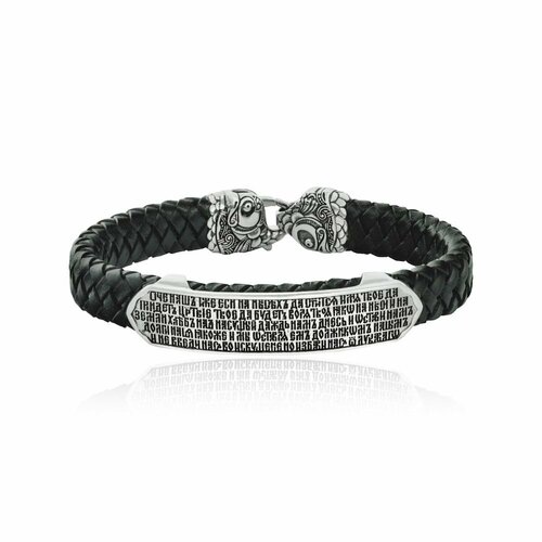 Браслет Ювелирная мастерская монастыря Нилова Пустынь, серебро, 925 проба, чернение, кожа, длина 21 см., белый