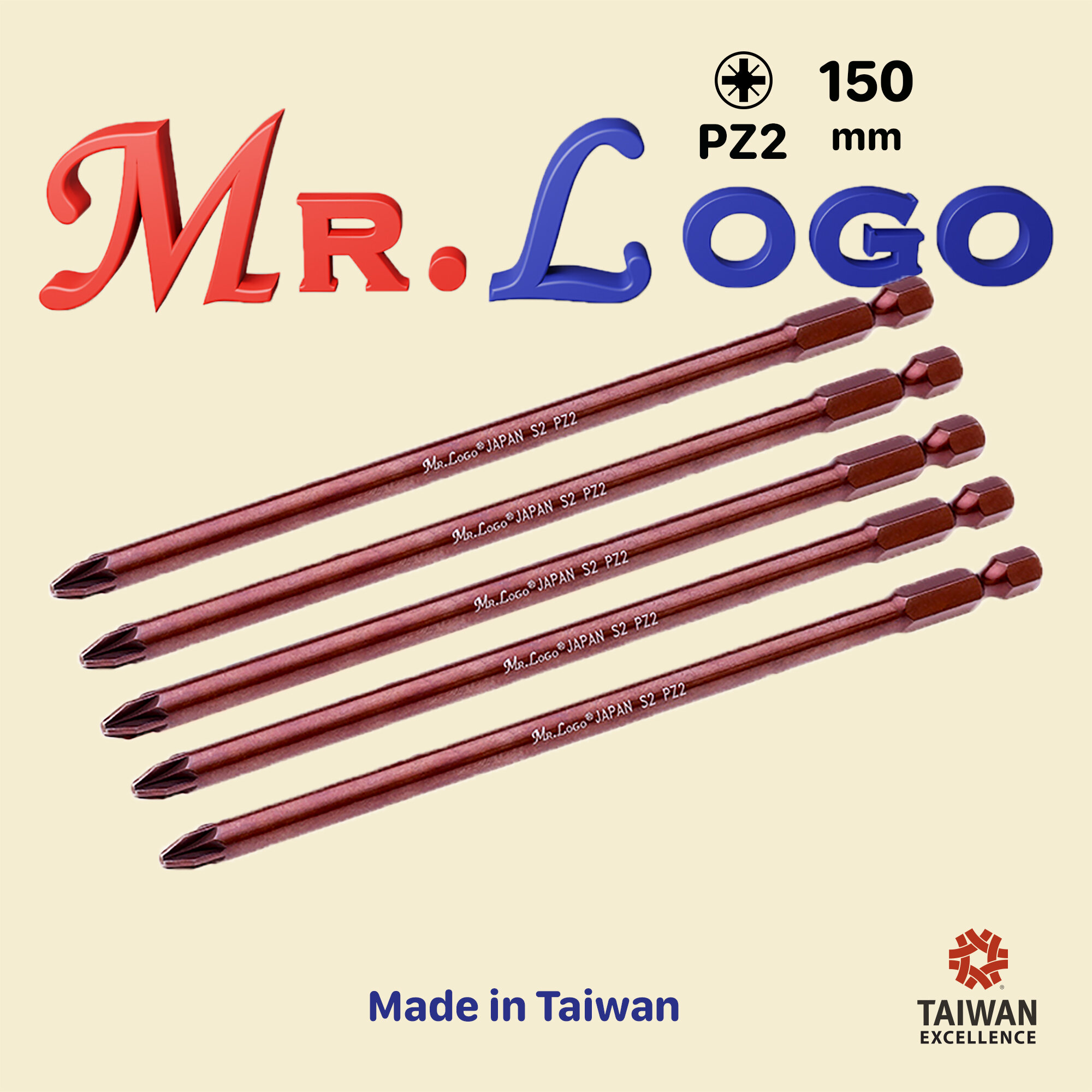 Биты для шуруповерта магнитные PZ2 x 150 мм Mr.Logo Сталь - Японская S2 5 шт