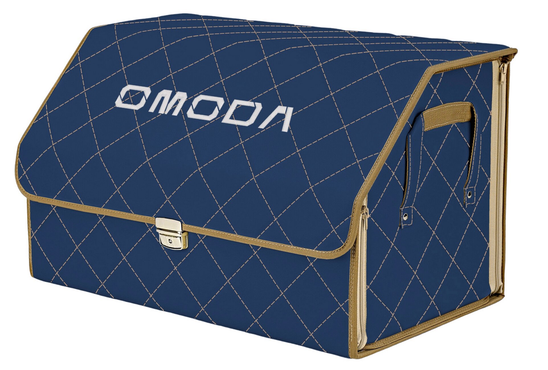 Органайзер-саквояж "Союз Премиум" в багажник Omoda (Омода), размер XL. Цвет: синий с бежевой прострочкой Ромб.