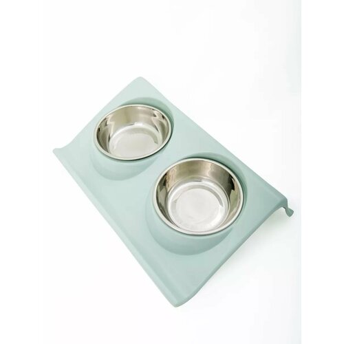 Двойная миска для животных собак и кошек на подставке (Голубой, 29х18,5х6,2 см.)