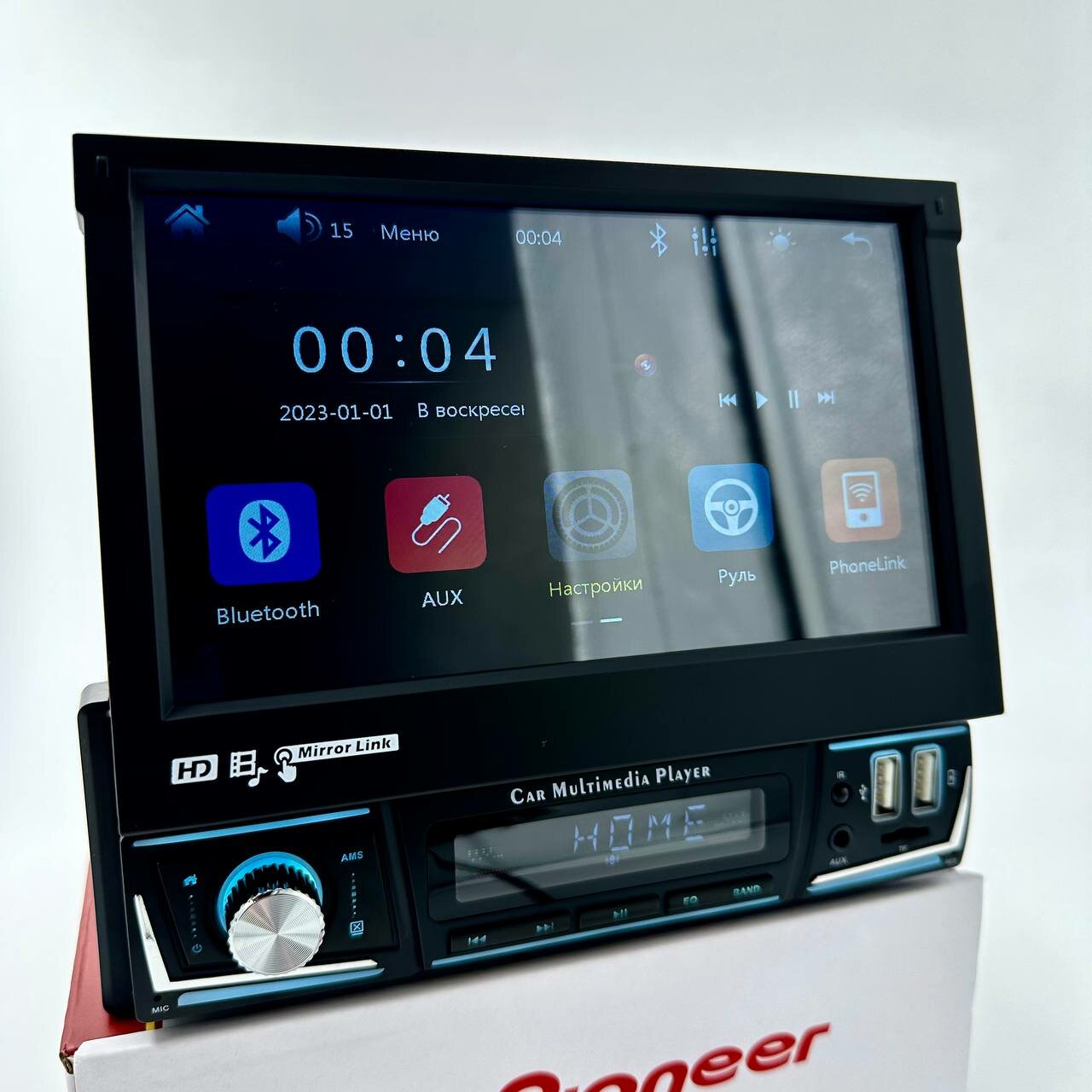 Автомагнитола 1 Din c выдвижным экраном, 7 дюймов, сенсорный экран, Bluetooth, AUX, SD, USB, громкая связь
