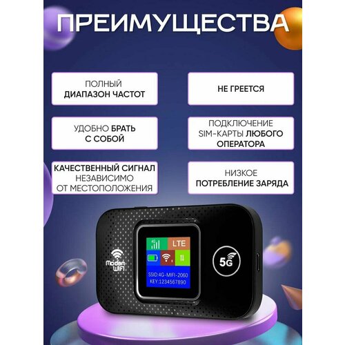 Wi-Fi с поддержкой SIM-карты карманный роутер 4G5G LTE работает от встроенного аккумулятора черный 2490₽