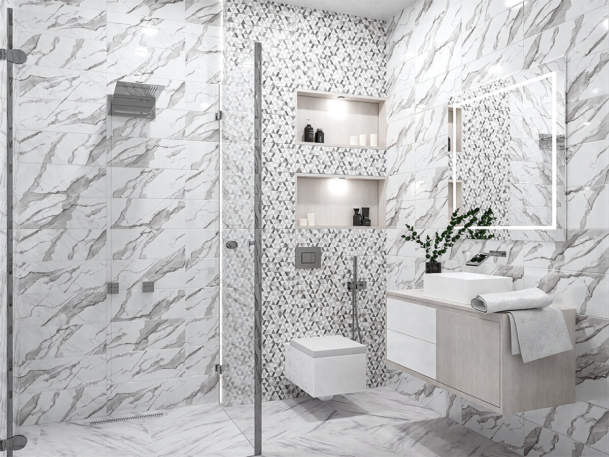 фото Керамическая плитка настенная Azori POLAR NIGHT бело-черный 20,1х50,5 см