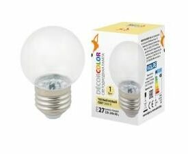 Лампа светодиодная Volpe шар G45 E27 1W 3000K для гирлянды 