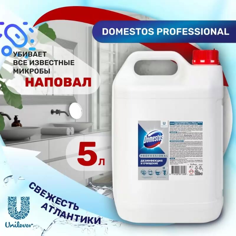 Чистящее средство Domestos профессиональное, дезинфицирующее, для клининга, 5 л — фото 1