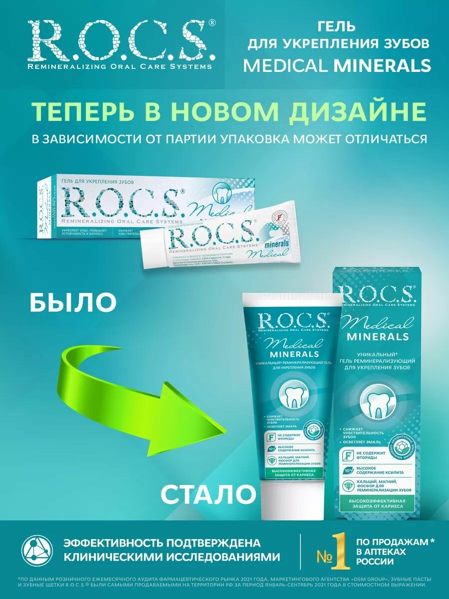 Картинки R.O.C.S. Гель для укрепления зубов Медикал Минералс 2шт по 45 гр