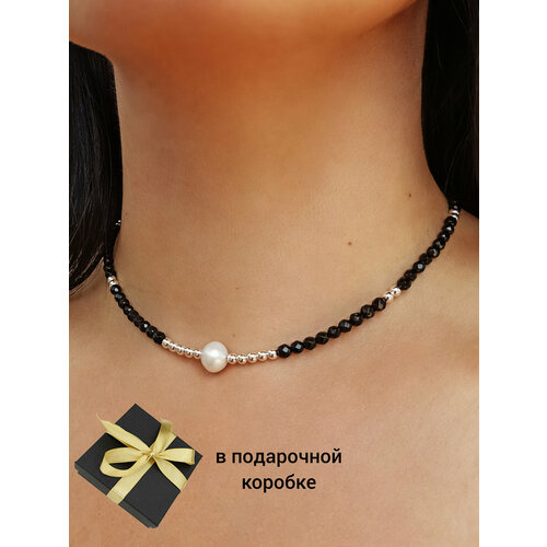 фото Чокер jewelry a vento, агат, жемчуг пресноводный, длина 45 см, черный/серебристый