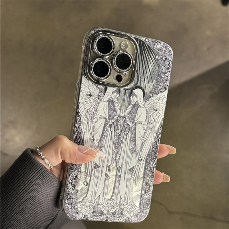 Чехол для телефона с блестящим диаметром в стиле ретро, готическая скульптура для iPhone 16, 15, 14 Plus, 13, 12, 11 Pro Max X Xs XR 8 7, твердый чехол с перьями For iPhone 13 Pro