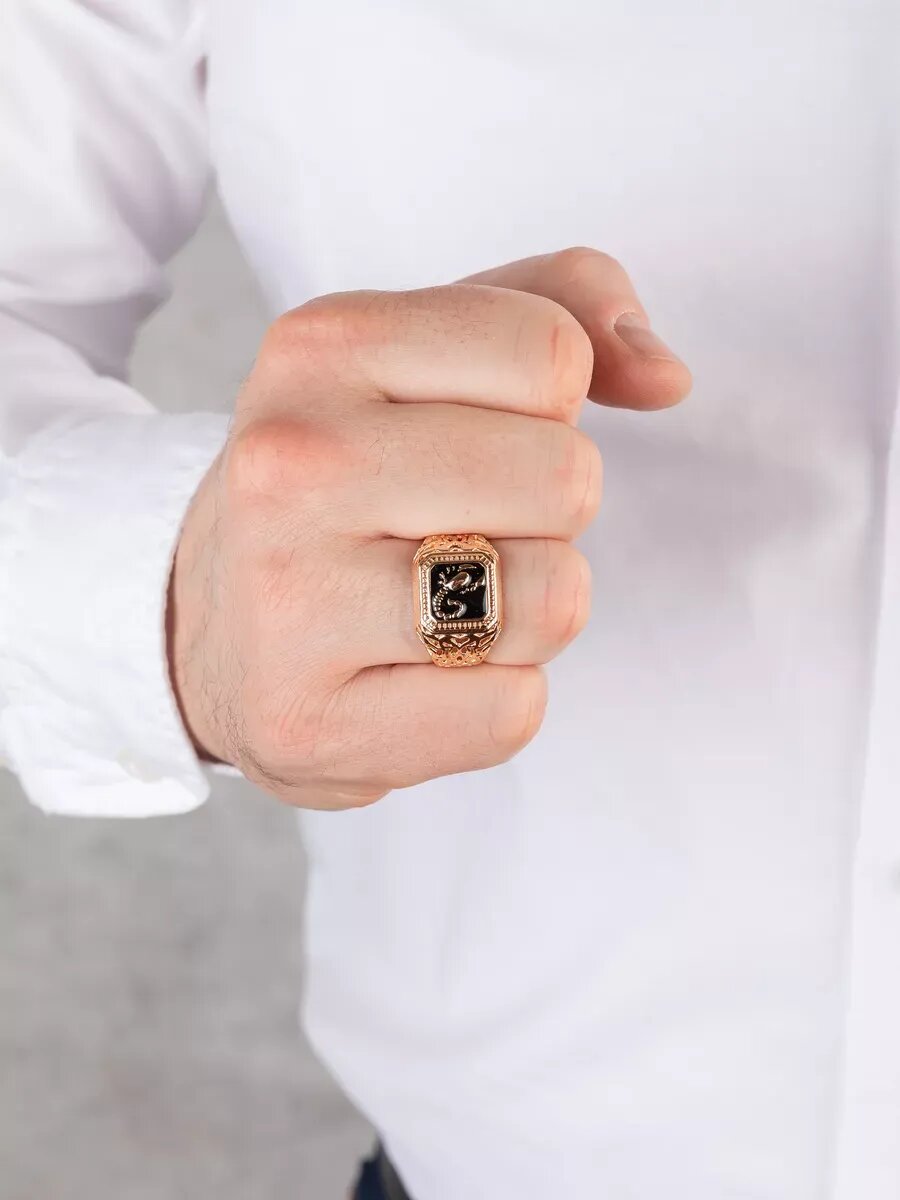 Печатка TEKA, размер 21, черный, золотой — фото 1