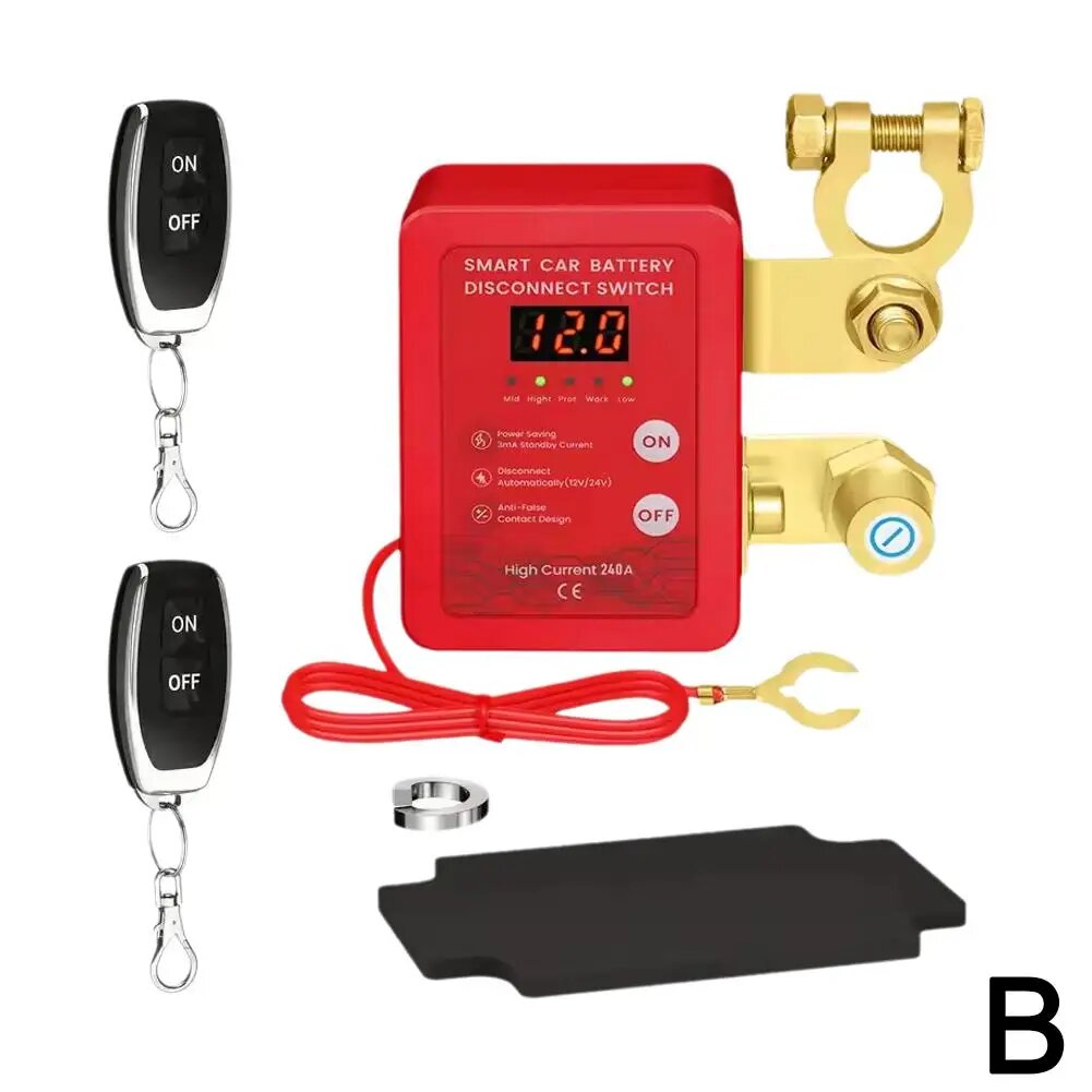 240A Kill Switch 12V Дистанционный выключатель аккумулятора со светодиодным дисплеем напряжения Автоматический выключатель питания для авто, B