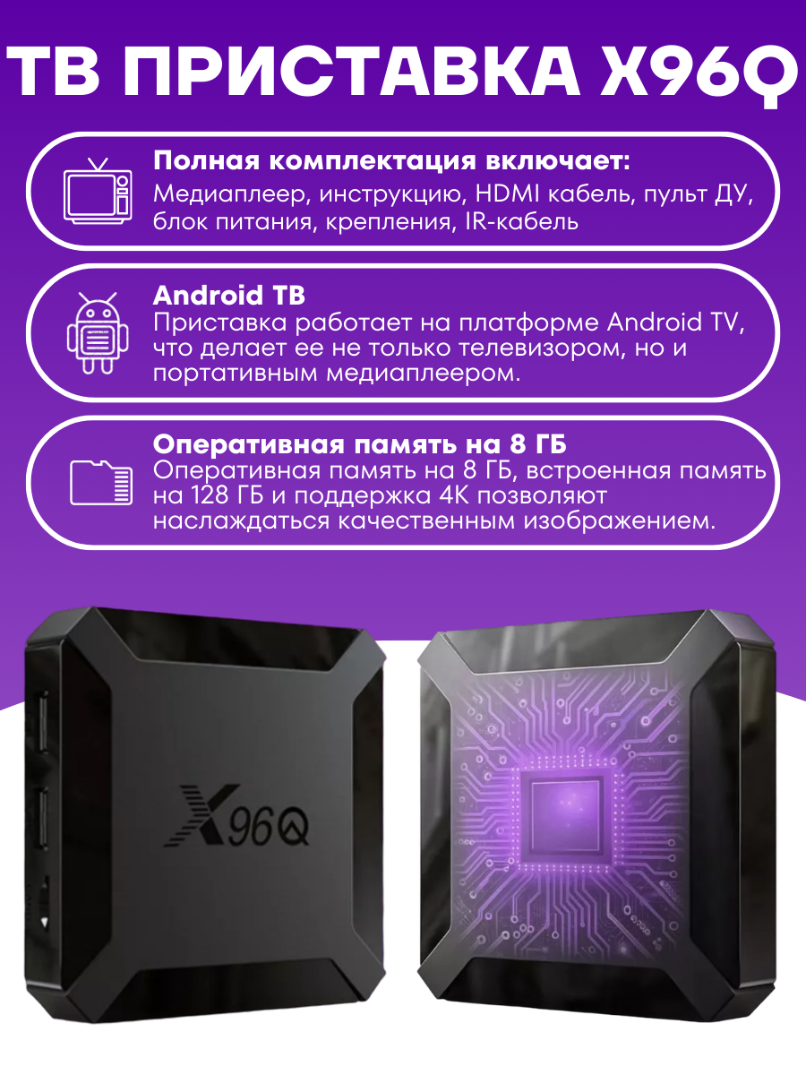 Приставка для телевизора андроид smart tv 8/128 с Wi-Fi — фото 1