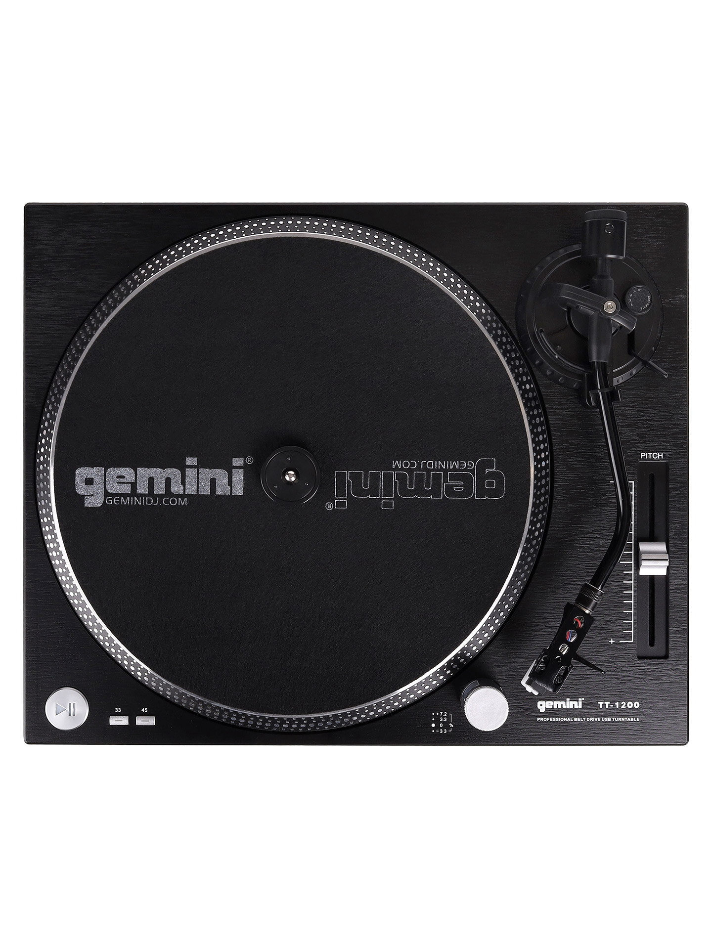 Виниловый проигрыватель Gemini TT-1200, ременной привод, питч +/- 10%, 3 скорости, фонокорректор, USB интерфейс