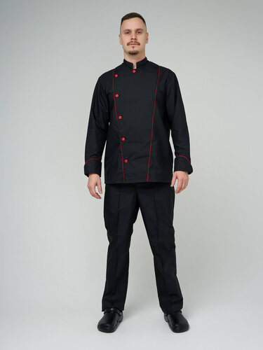 Изображение товара Костюм повара вилан мужской, тк. Тиси, размер 44-46, рост 170-176, Черный, отделка красная