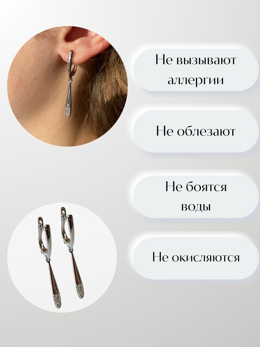 Серьги с подвесками XUPING JEWELRY, фианит, размер 40 мм, серебристый — фото 1