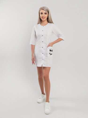 Изображение товара Рабочий халат Панда из Тиси. Универсальный медицинский халат женский, в пищевой деятельности, стоматологии, для врачей и студентов. Спецодежда поликлиник, мед центров и салона красоты