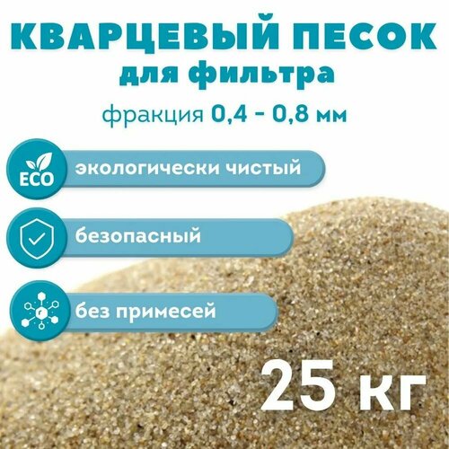 Песок кварцевый очищенный для песочных фильтров бассейна и для аквариума. 25 кг. Фракция 0,4-0,8