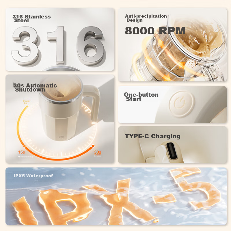 JD Jingzao Mini Cyclone Stirring Cup, Automatic Stirring Electric Coffee Mug, Magnetic Rotating Stirring Rechargeable Cup