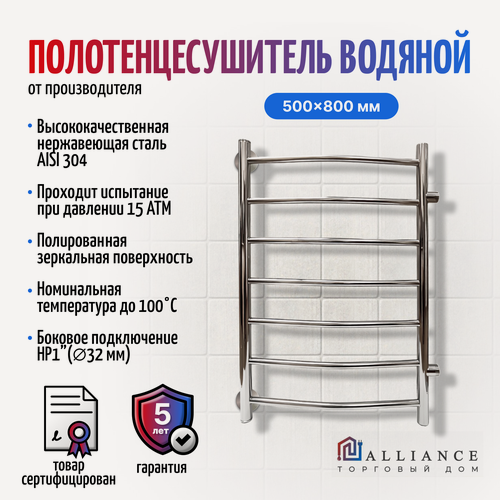 Изображение товара Полотенцесушитель водяной 500х800 мм боковое подключение нержавеющая сталь