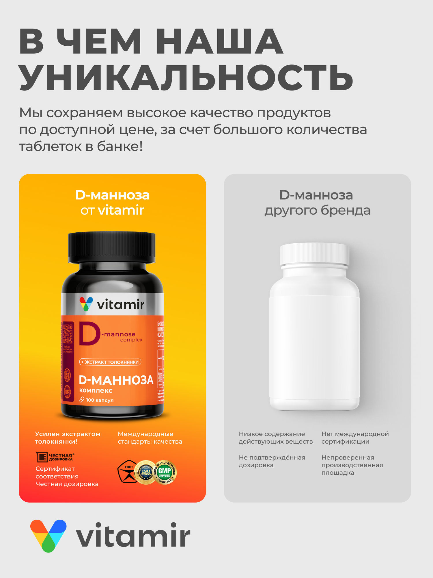 Бад Для Мочеполовой Системы D-манноза комплекс VITAMIR PRO / БАД д-манноза от цистита для женщин / 100 капсул