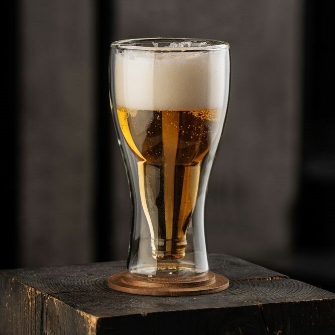 Бокал для пива с двойными стенками термобокал стеклянный стакан пивная кружка Wunderbar 350 мл новогодний подарок мужчине коллеге мужу папе