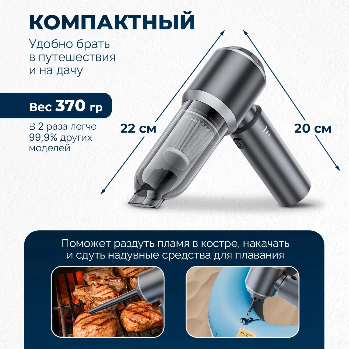 Автомобильный пылесос беспроводной 3 в 1. Мини-пылесос для дома, пылесос для автомобиля, мебели, компьютера, аккумуляторный, ручной — фото 1