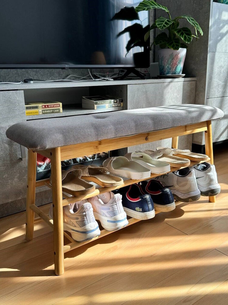 Обувница с сиденьем банкетка в прихожую Bambuchka 90х2х44 см натуральный бамбук