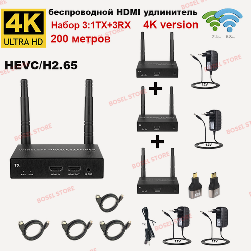 Изображение товара Система беспроводной передачи HDMI сигнала | 4K видео, дистанционное управление, LAN-порт|До 200 м