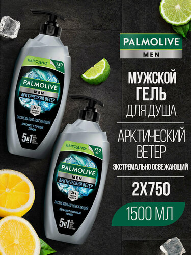 Изображение товара Гель для душа мужской Palmolive Арктический ветер 5в1 для тела, волос и лица, 750 мл (2 шт)