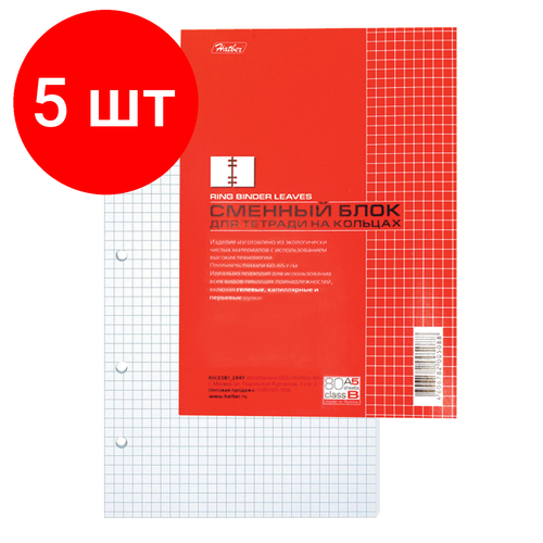 Комплект 5 шт, Сменный блок к тетради на кольцах, А5, 80 л, HATBER, Белый, 80СБ5В1, Т05088 комплект 25 шт сменный блок к тетради на кольцах а5 80 л hatber белый 80сб5в1 т05088