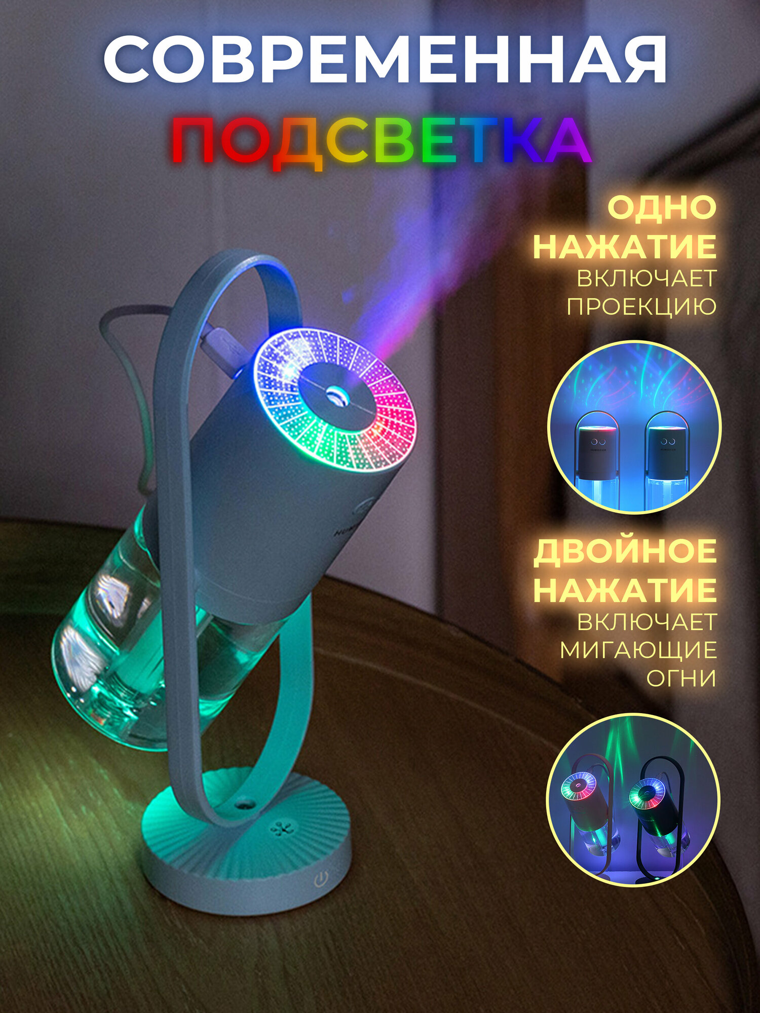 Увлажнитель-ароматизатор воздуха ночник светильник, белый - фотография № 3