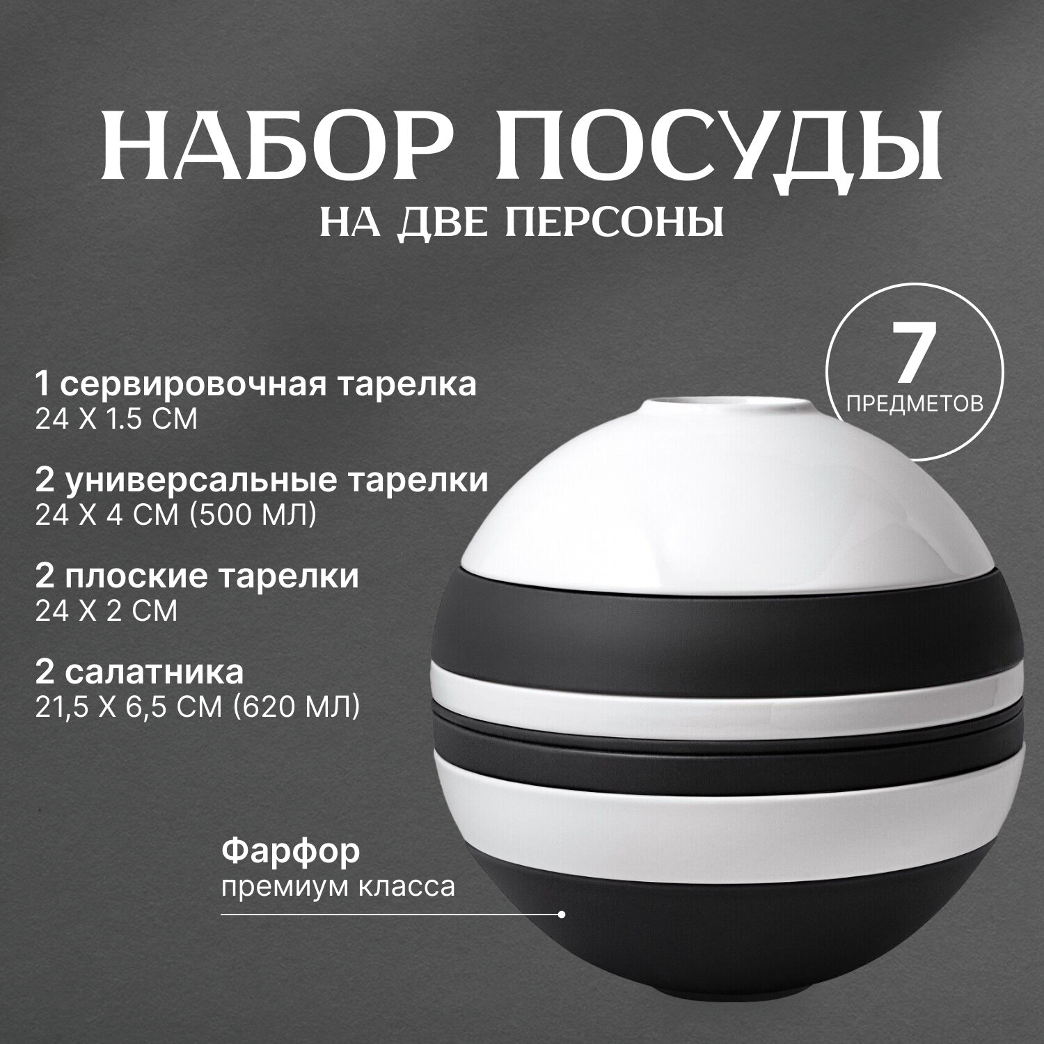 Набор тарелок Villeroy & Boch Iconic La Boule для двоих черный и белый