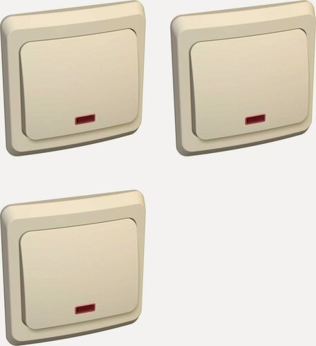 Изображение товара Выключатель Systeme Electric Этюд одноклавишный с индикацией кремовый (комплект из 3 шт)