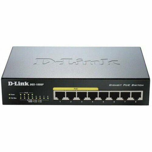 D-Link DGS-1008PF1A Неуправляемый коммутатор с 8 портами 101001000Base-T 4 порта PoE 8023afat PoE-бюджет 60 Вт 736100₽