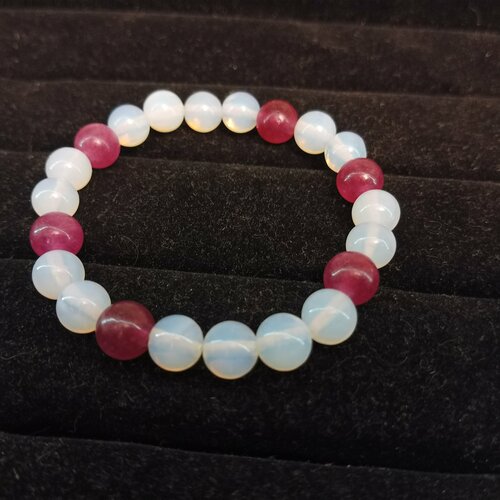 фото Браслет, турмалин, лунный камень, размер 17 см, диаметр 5.2 см, белый, розовый уральские камни