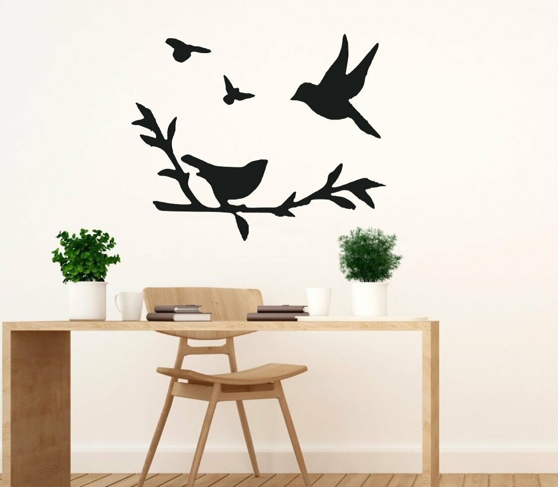 Панно 65х25 см "Птички на Ветках" декоративное настенное чёрное, декор на стену, картина