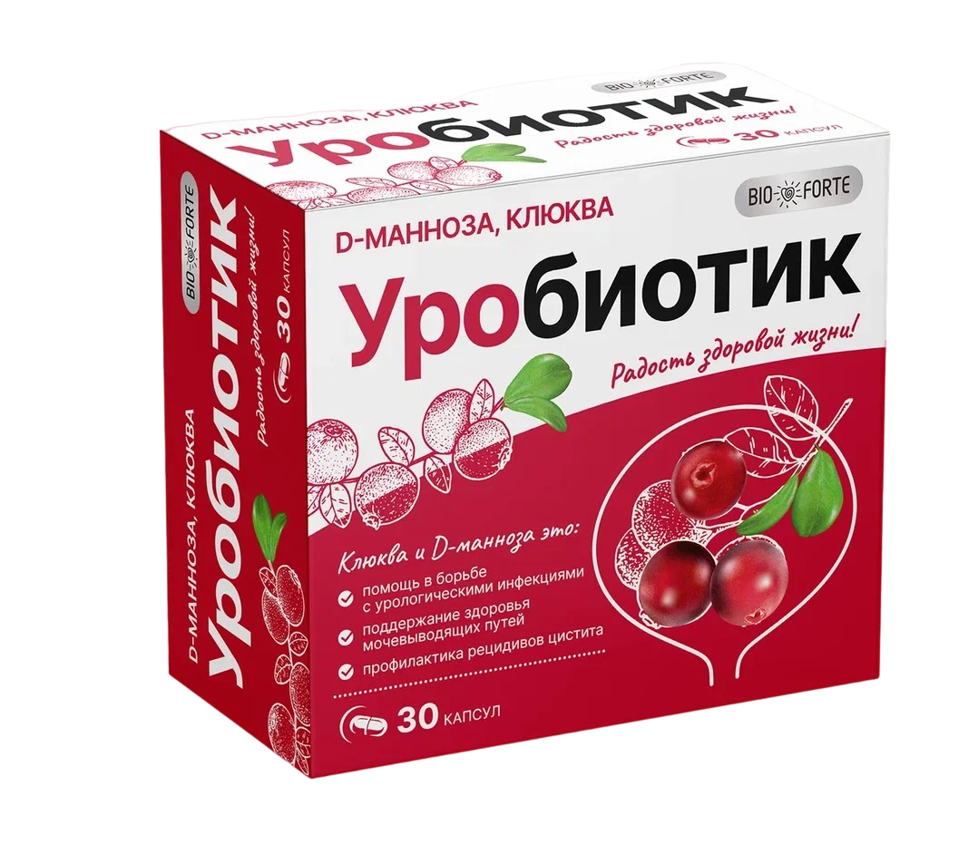 Уробиотик BioForte, D-манноза с экстрактом клюквы, капсулы массой 723 мг, 30 шт.